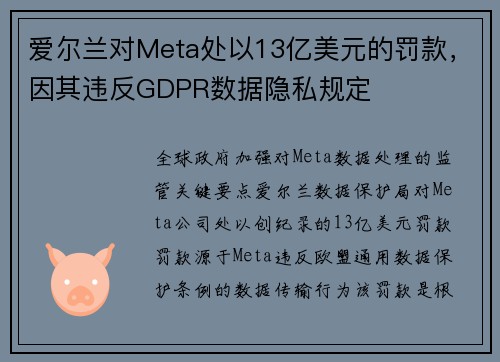 爱尔兰对Meta处以13亿美元的罚款,因其违反GDPR数据隐私规定  爱尔兰对Meta处以13亿美元的罚款,因其违反GDPR数据隐私规定
