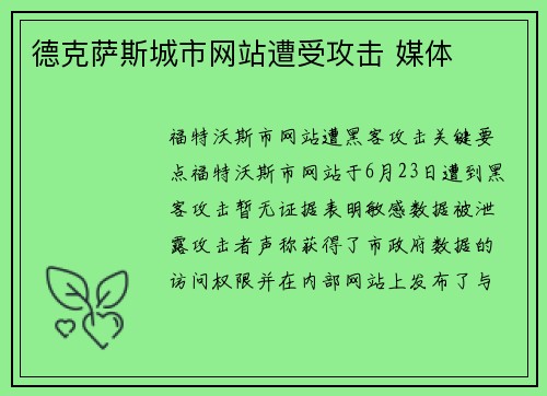 德克萨斯城市网站遭受攻击 媒体 德克萨斯城市网站遭受攻击 媒体