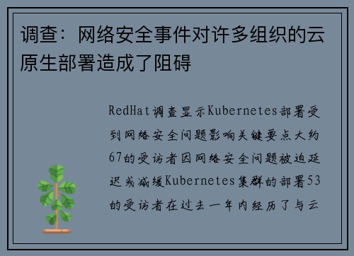 调查:网络安全事件对许多组织的云原生部署造成了阻碍  调查:网络安全事件对许多组织的云原生部署造成了阻碍