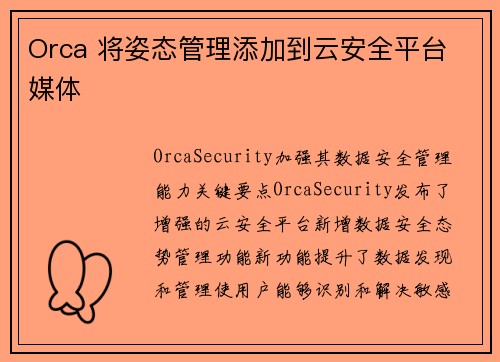 Orca 将姿态管理添加到云安全平台 媒体 Orca 将姿态管理添加到云安全平台 媒体
